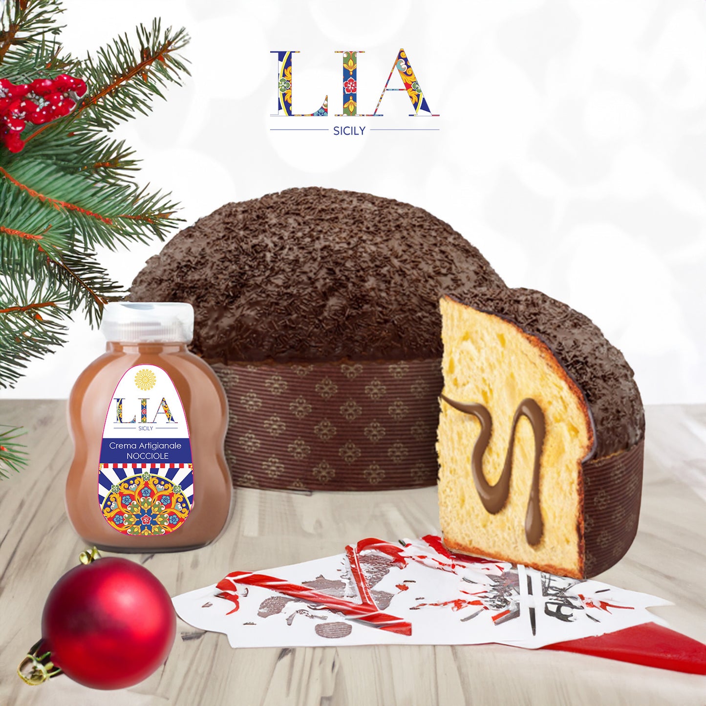 Panettone artigianale al cioccolato con crema di nocciola